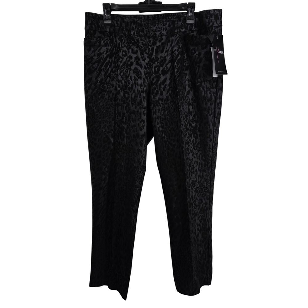 New Slim-Sation By Multiples Leopard Print Black Ankle Pants Size 14